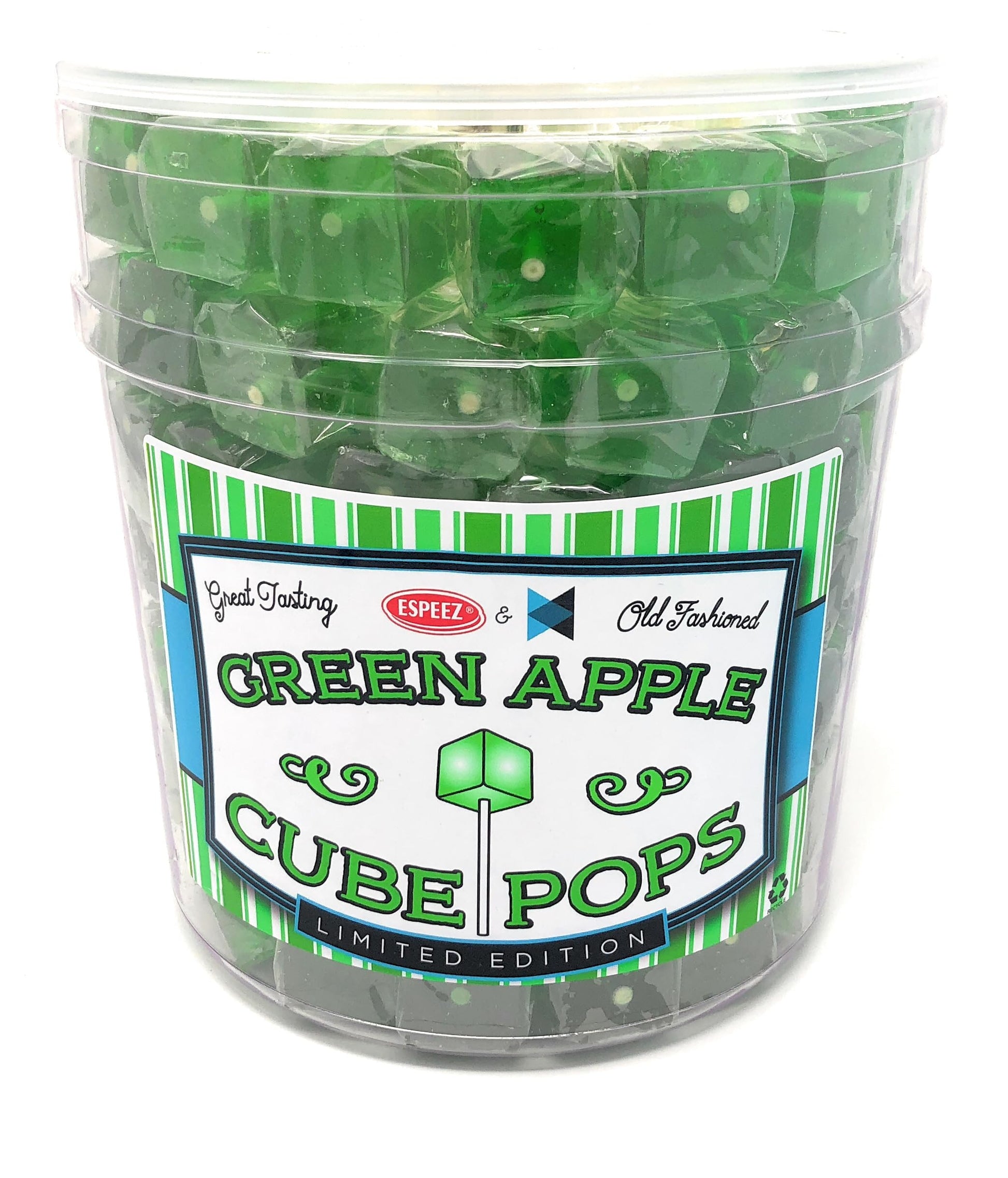 Espeez Hard Candy Cube Lollipops, 100 Count, Individually Wrapped, Green Apple Flavored Party Pops