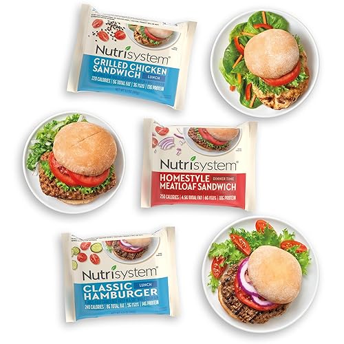 Nutrisystem Frozen Sandwich Bundle - Grilled Chicken, Hamburger, Meatloaf, 21 Count - Supports Healthy Weight Loss