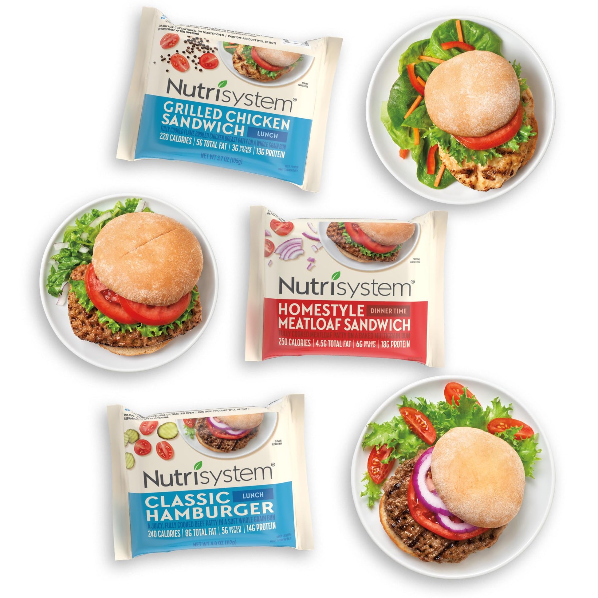 Nutrisystem Frozen Sandwich Bundle - Grilled Chicken, Hamburger, Meatloaf - Helps Support Healthy Weight Loss - 21 Count