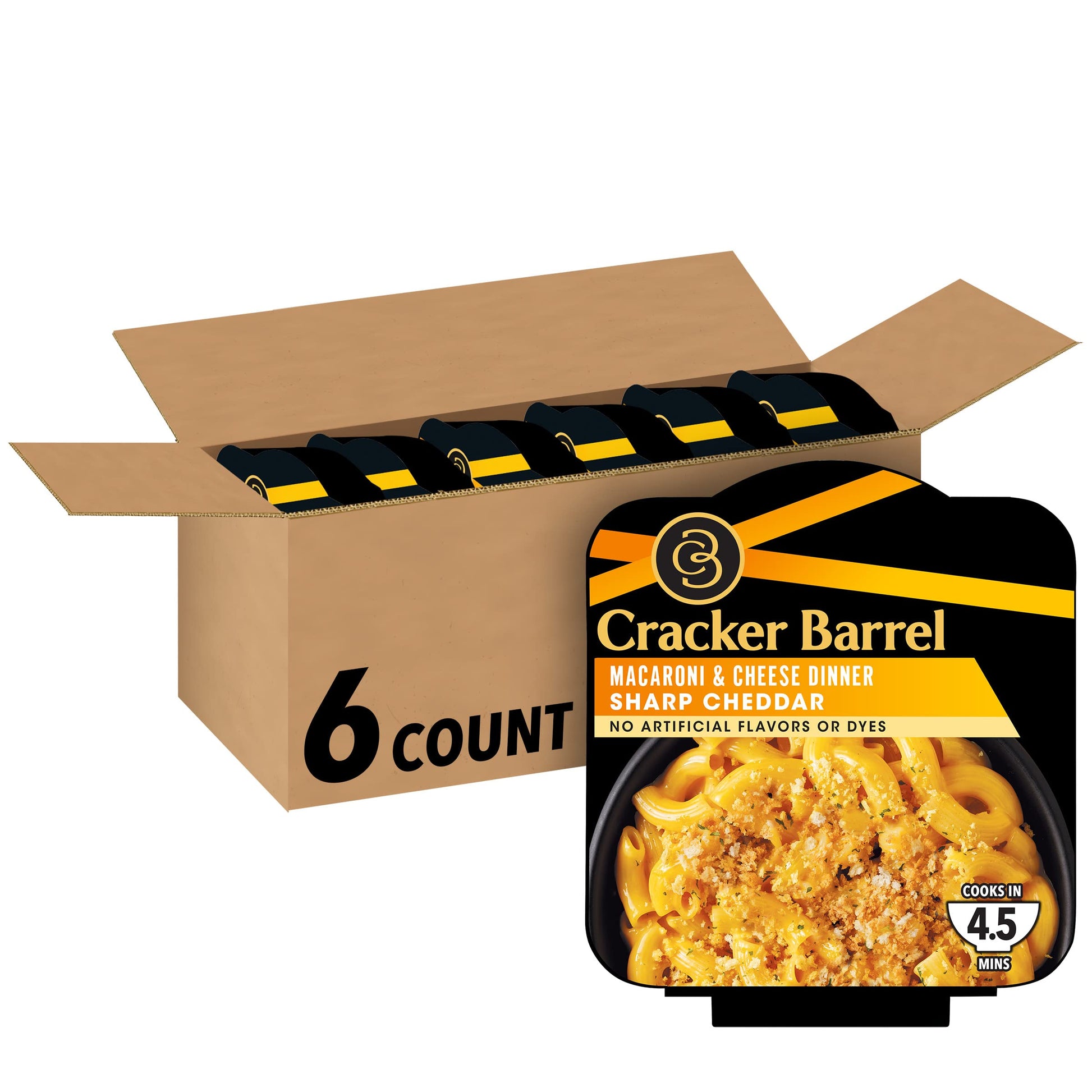 Cracker Barrel Sharp Cheddar Macaroni & Cheese Single Bowl Dinner (6 ct Pack, 3.8 oz Trays)