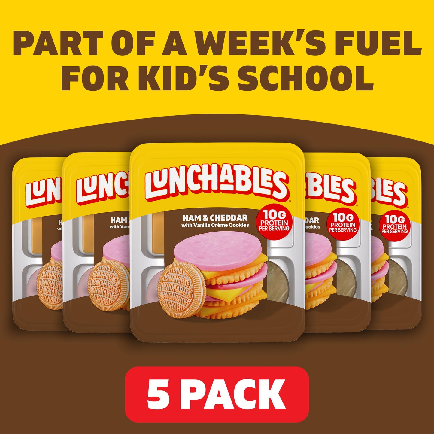 Lunchables Ham & Cheddar with Vanilla Creme Cookies, 5 ct Pack, 3.5 oz Trays