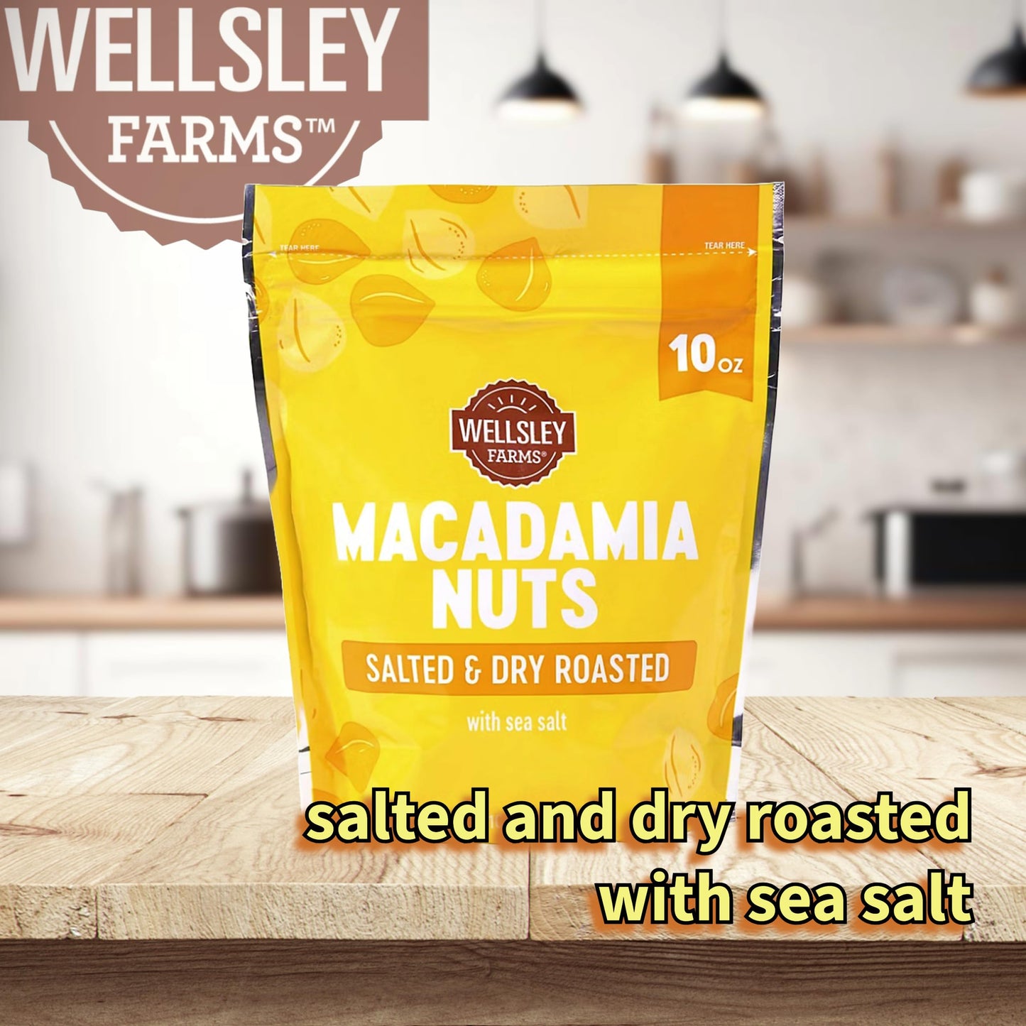 Wellsley Farms Salted & Dry Roasted Macadamia Nuts (1 Bag), Lightly Seasoned With Sea Salt, 10 Oz Resealable Bag - Kosher, Keto-