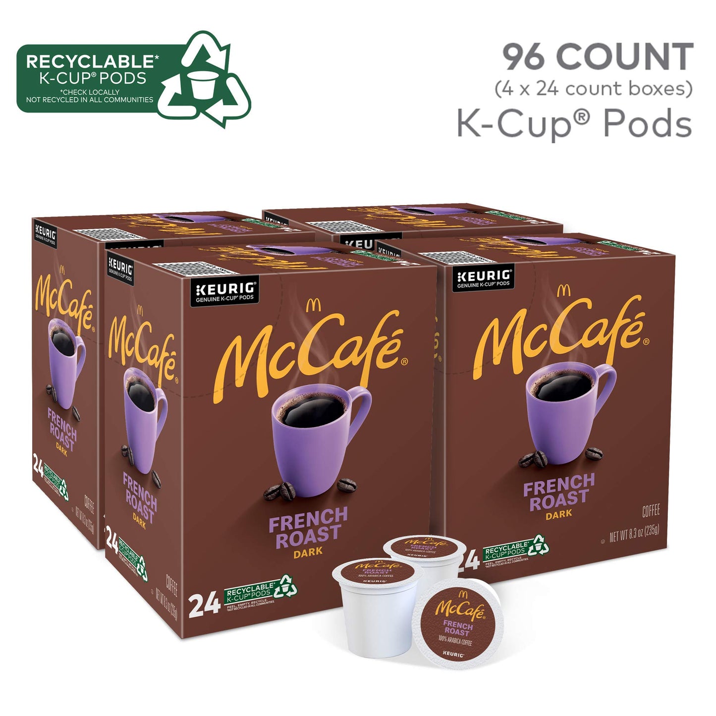 Mccafe French Roast, Single Serve Coffee Keurig K-Cup Pods, Dark Roast, 96 Count (4 Packs Of 24)