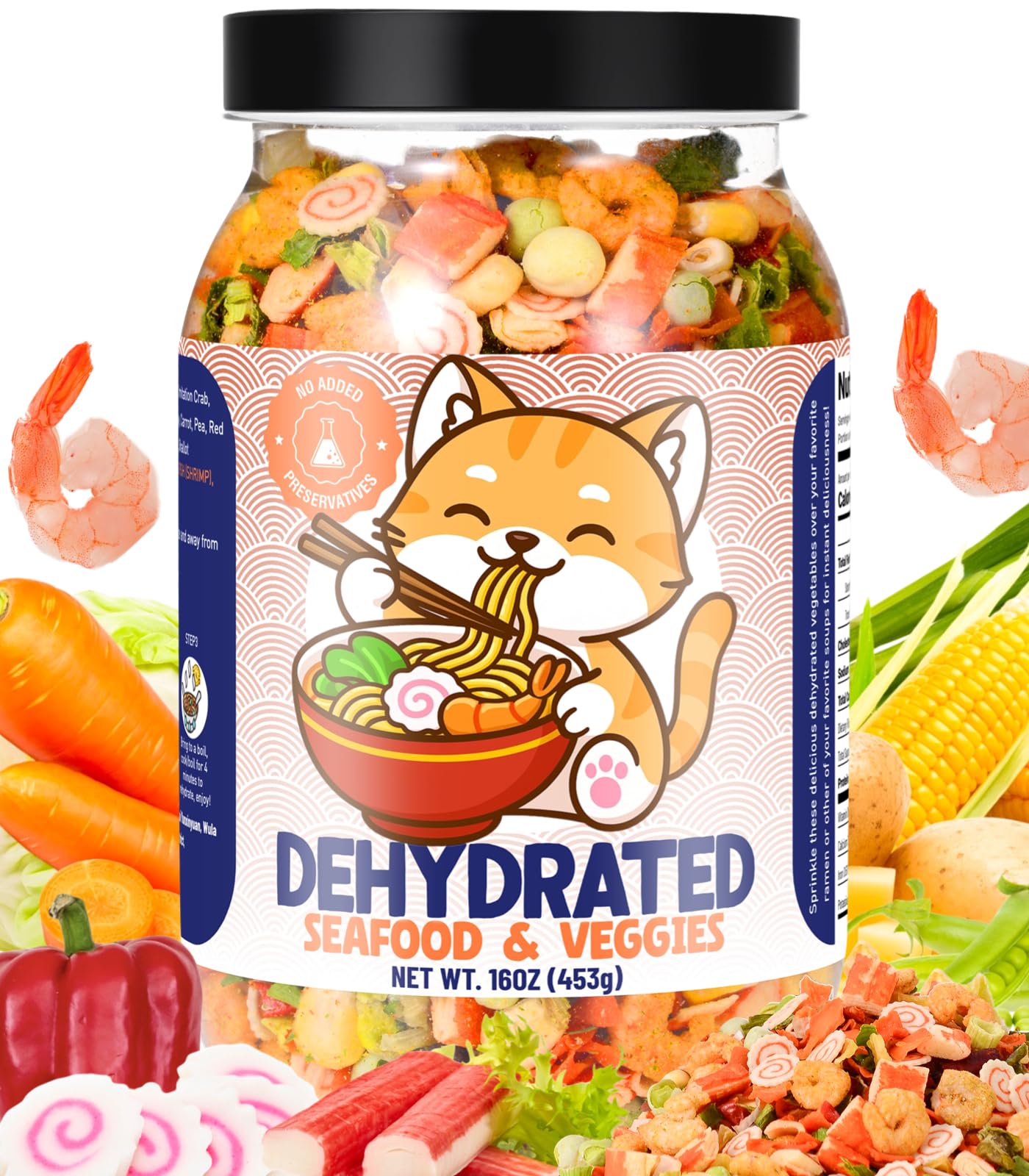 Egcina 16oz Freeze-Dried Seafood & Vegetable Mix - 100% Natural Ramen Toppings, 11 Ingredients, No Additives, Emergency Food Supply