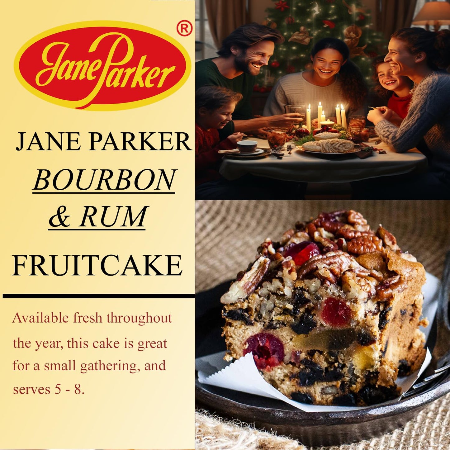 Jane Parker Fruitcake Holiday Cake 1 Pound Loaf in Box - Best Fruitcake for Christmas