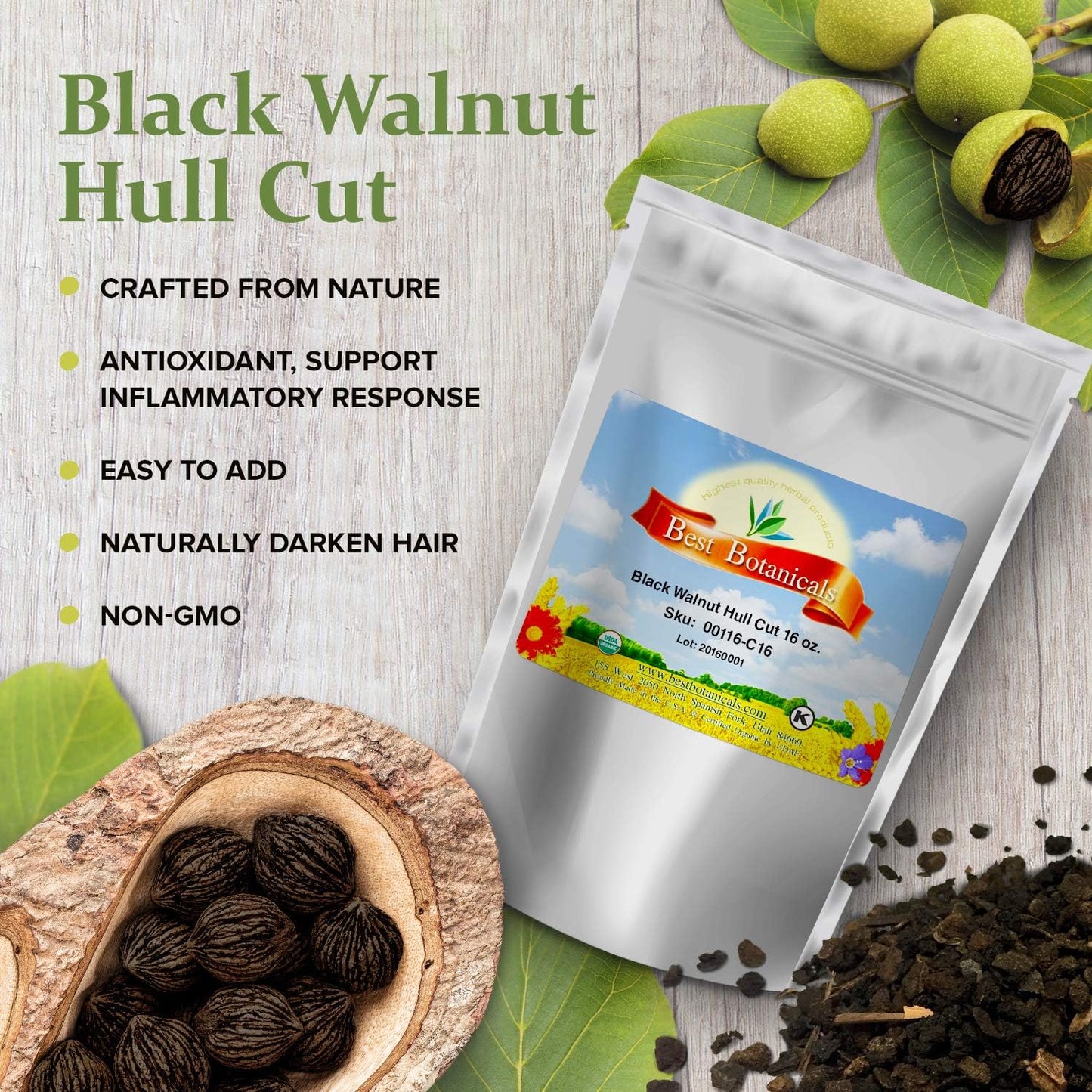 Best Botanicals Black Walnut Hull Cut 16 Oz.