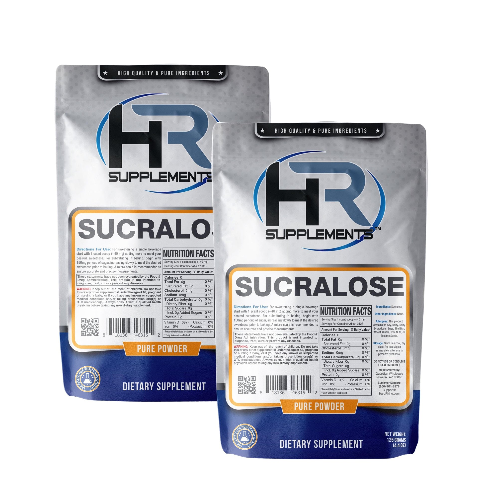 Hard Rhino Sucralose Powder Zero Calorie Sweetener 250 Grams Keto Sugar Substitute