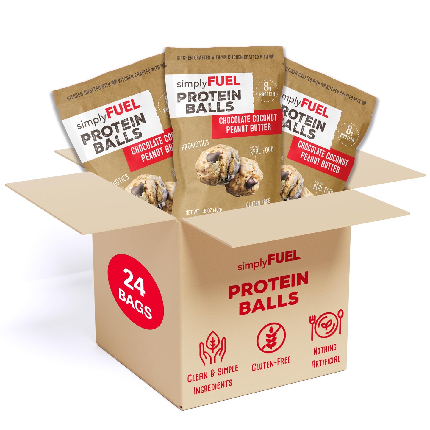 simplyFUEL Whole Food Protein Balls - Gluten Free Energy Snacks, Chocolate Coconut Peanut Butter, 24 Packs (1.6oz each)
