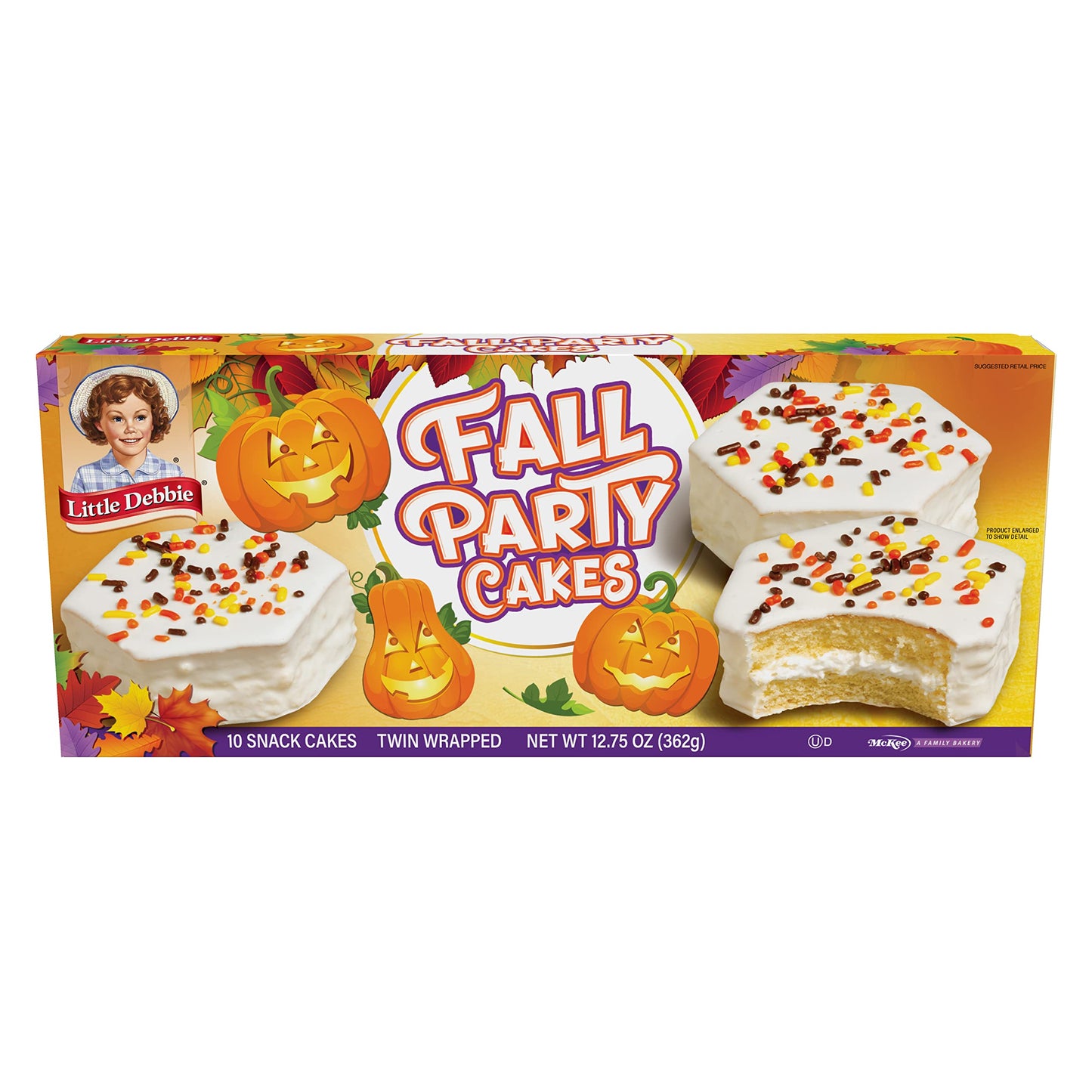 Little Debbie Fall Party Cakes, Vanilla, 10 Twin Wrapped Cakes, 12.75 OZ Box