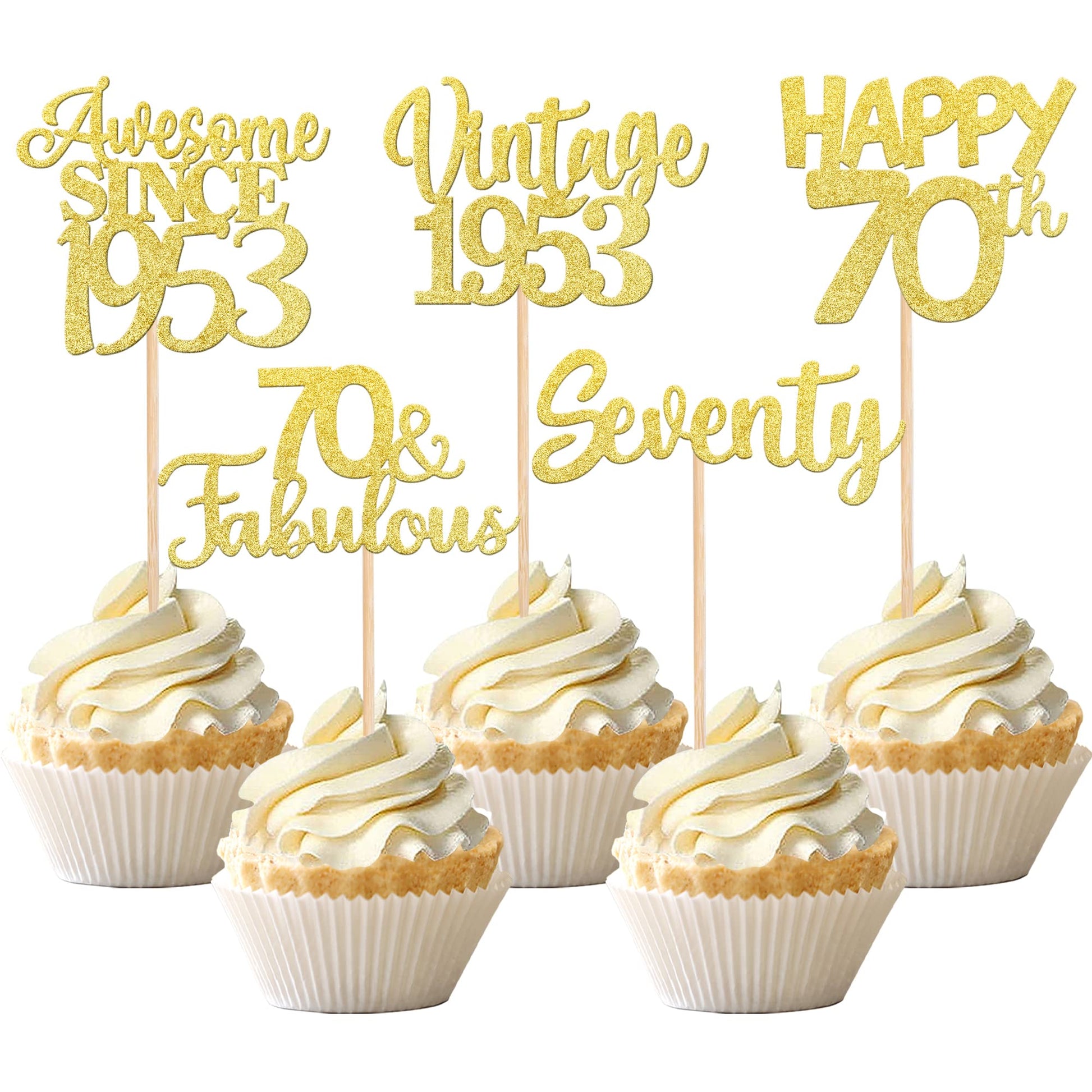 30Pcs Vintage 1953 Cupcake Toppers Glitter Seventy Happy 70Th Birthday 70 Fabulous Cupcake Picks Cheers To 70 Years For 70Th Bir