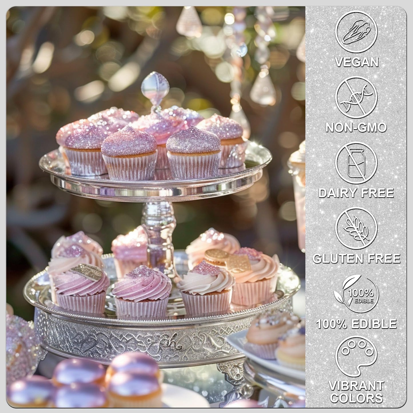 Silver Edible Glitter - 5G Food Grade Cake Decorating Shimmering Glitter, Edible Sprinkle Luster Dust For Drinks, Chocolates, Fo