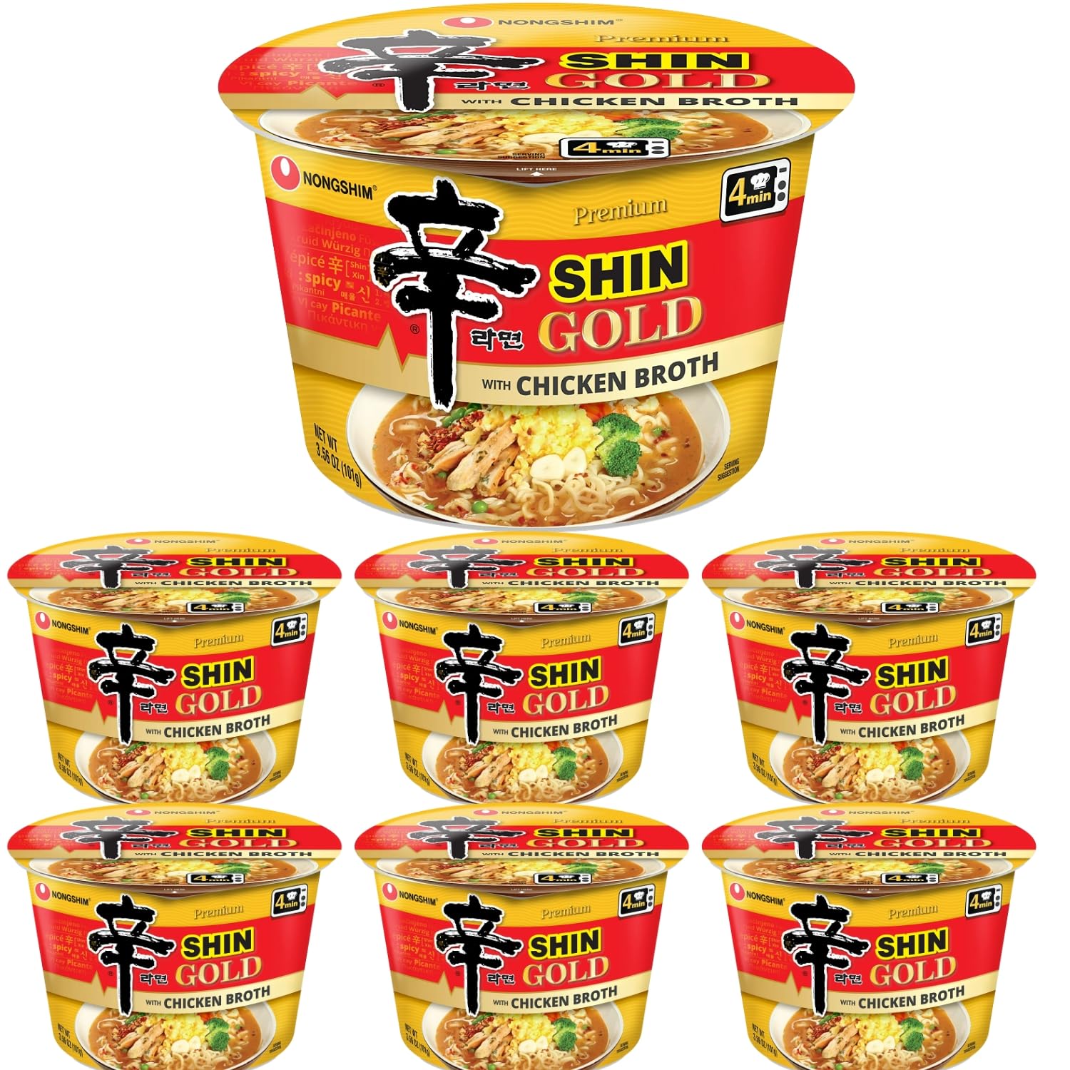 Premium Shin Gold with Chicken Broth Ramen Bowls Bundle. Includes Six - 3.56 Oz Noodle Soup
