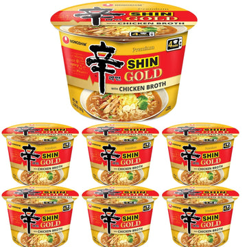 Premium Shin Gold with Chicken Broth Ramen Bowls Bundle. Includes Six - 3.56 Oz Noodle Soup