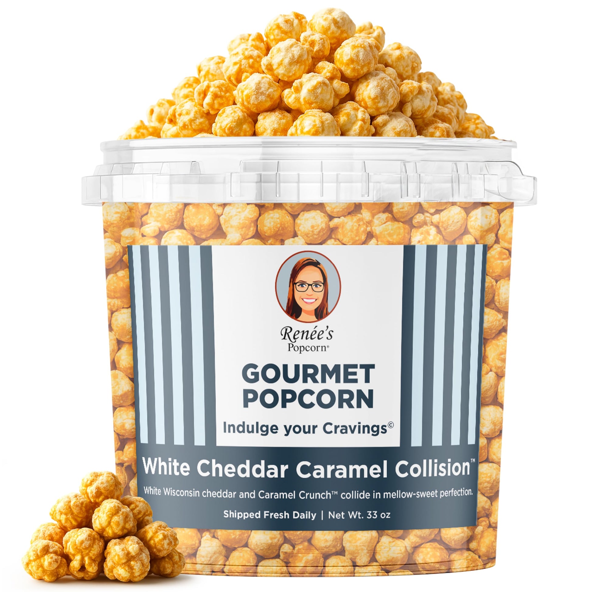 Renée’S White Cheddar Caramel Collision™ Gourmet Popcorn – Buttery Caramel Corn Drenched In Mellow Wisconsin White Cheddar – Satisfies Sweet And Cheesy Cravings – 1.1 Gallon Bucket For Snack Or Gift