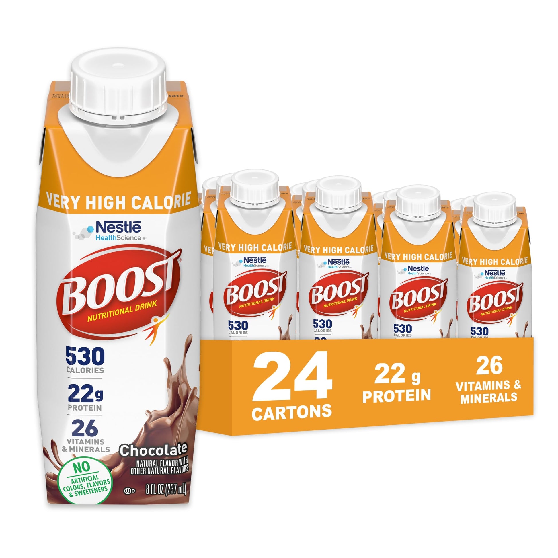 Boost Very High Calorie Chocolate Nutritional Drink - 22G Protein, 530 Nutrient Rich Calories, 8 Fl Oz (Pack Of 24)