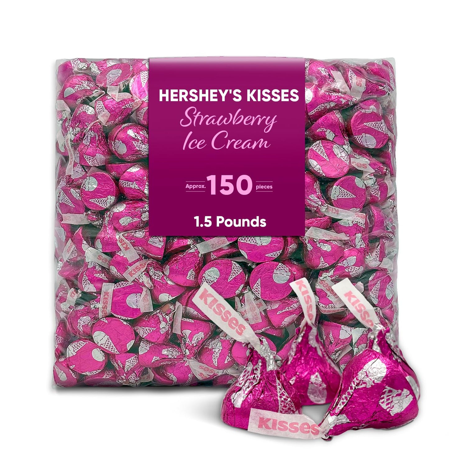 Strawberry Ice Cream Flavored Chocolate Kisses - 1.5 lb Bulk Pack, Approx. 150 Individually Wrapped Pieces, Smooth & Creamy, Per