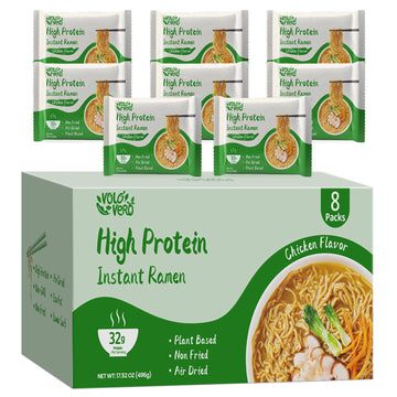 VOLO VERO High Protein (32g) Instant Ramen Noodles Soup Chicken Flavor  8 Packs  Vegan  Plant-Based  Non-Fried  Low Carb  Low Fat  Egg-Free  Dairy Free Healthy Asian Meal