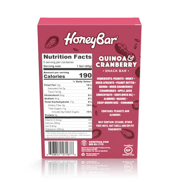 HoneyBar Snack Bar | Certified Gluten Free | Non-GMO | Vegetarian (Quinoa & Cranberry, Pack of 5 Bars)