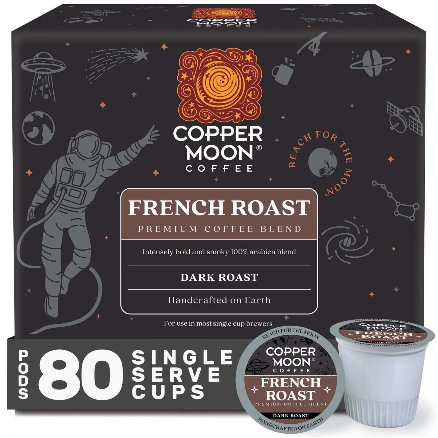 Copper Moon Dark Roast Coffee Pods for Keurig, French Roast Blend, 80 Count