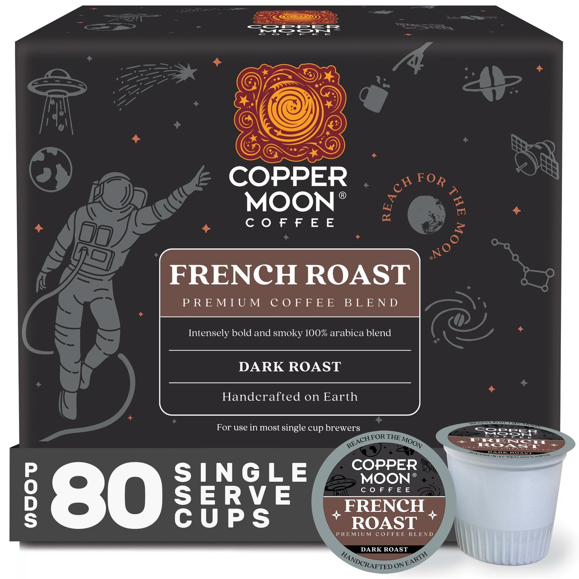 Copper Moon Dark Roast Coffee Pods for Keurig, French Roast Blend, 80 Count