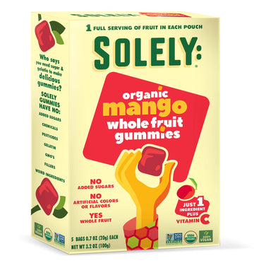 Solely Organic Mango Whole Fruit Gummies 3.5 Oz  Two Ingredients  No Added Sugars Artificial Colors Or Flavors  Vegan Fruit Snac