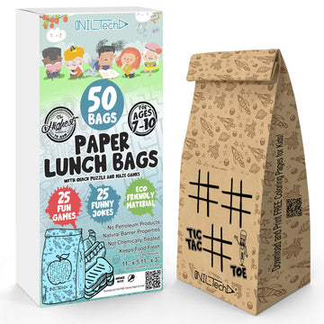 Kids Brown Paper Bags - Lunch Notes For Kids Via Printed Jokes And Games Eco Friendly Food Safe 50Pc Kraft Paper Lunch Bags For 