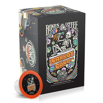 Bones Coffee Company Carrot Cake Flavored Coffee Bones Cups Single-Serve Pods for Coffee Maker 1.0 & 2.0, Carrot Cake Flavor (12