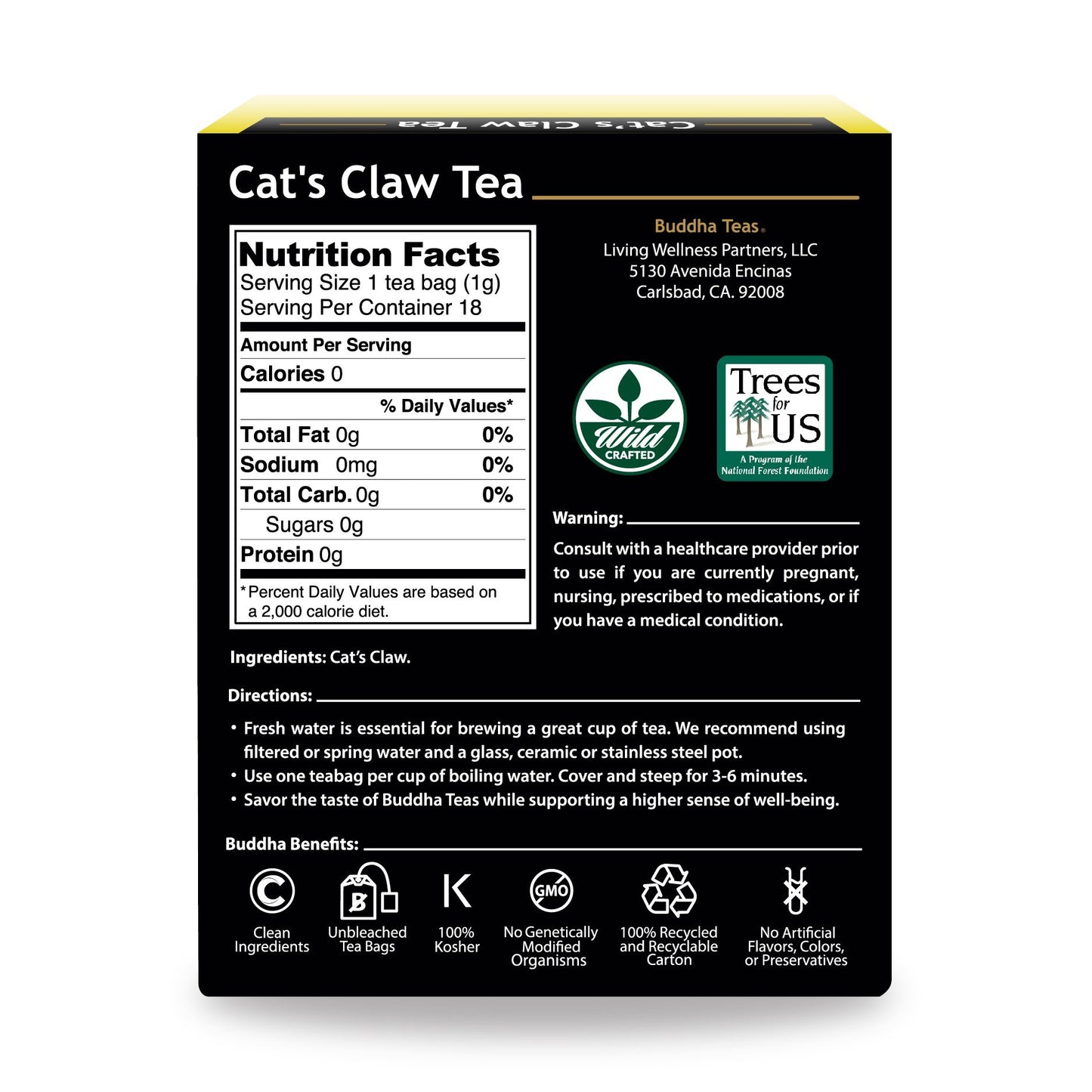 Buddha Teas Cats Claw Tea - OU Kosher, 18 Bleach-Free Tea Bags, 18 Count (Pack of 1)
