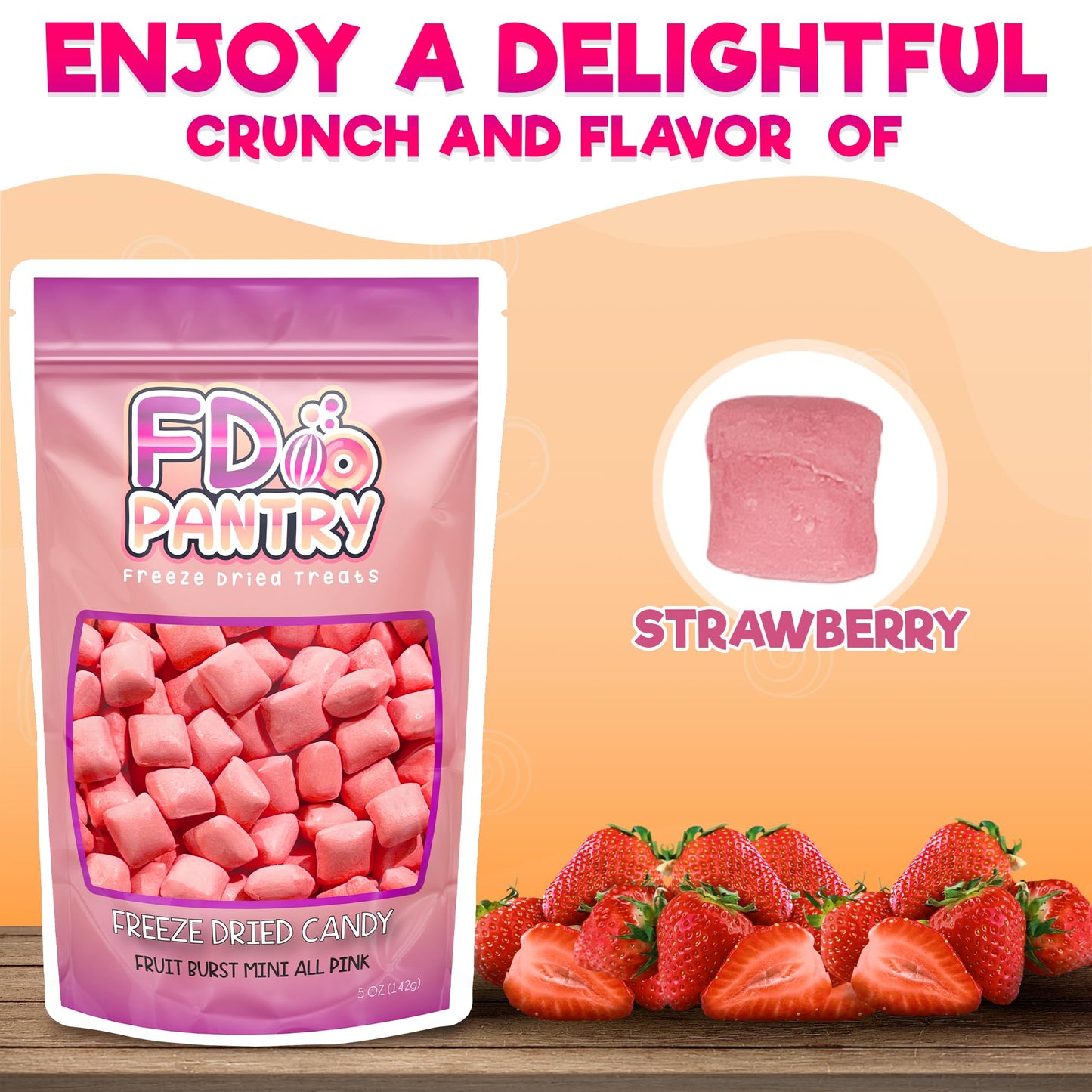 Freeze Dried Fruit Bursts Candy - Mini All-Pinks Strawberry L Hard Candy Mix 5Oz Treat Snack Gift Bag Freeze-Dried Candies