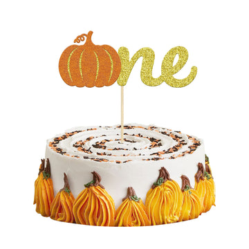 Gyufise 1 Pack Pumpkin One Cake Topper Glitter Fall Theme Little Pumpkin 1St Birthday Cake Pick Decorations For Baby Shower Firs