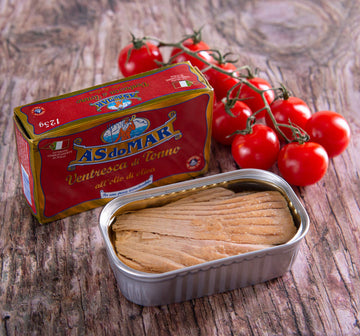 As Do Mar Yellowfin Tuna Ventresca in Olive Oil, 4 Pack - Wild Caught, 125g Cans - Gourmet Italian Seafood, 100% Natural