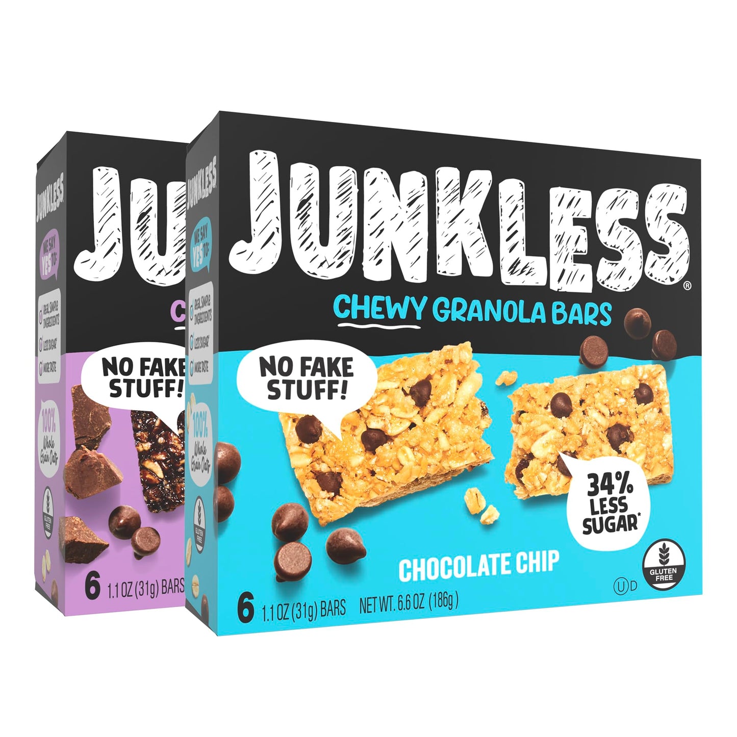 Junkless Chocolate Chip & Double Chocolate Chewy Granola Bars Twin Pack - Less Sugar  Great Tasting  Wholesome Snacks - 1.1 oz. Bars