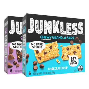 Junkless Chocolate Chip & Double Chocolate Chewy Granola Bars Twin Pack - Less Sugar  Great Tasting  Wholesome Snacks - 1.1 oz. Bars