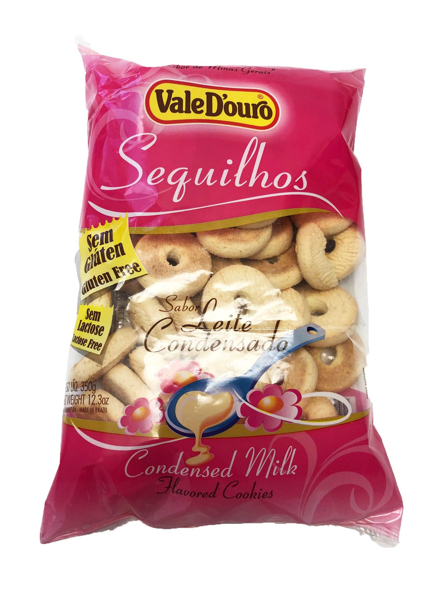Vale D'Ouro - Condensed Milk Flavored Cassava Cookies - 12.35 Oz (Pack Of 03) | Biscoitos De Sequilhos De Sabor Leite Condensado