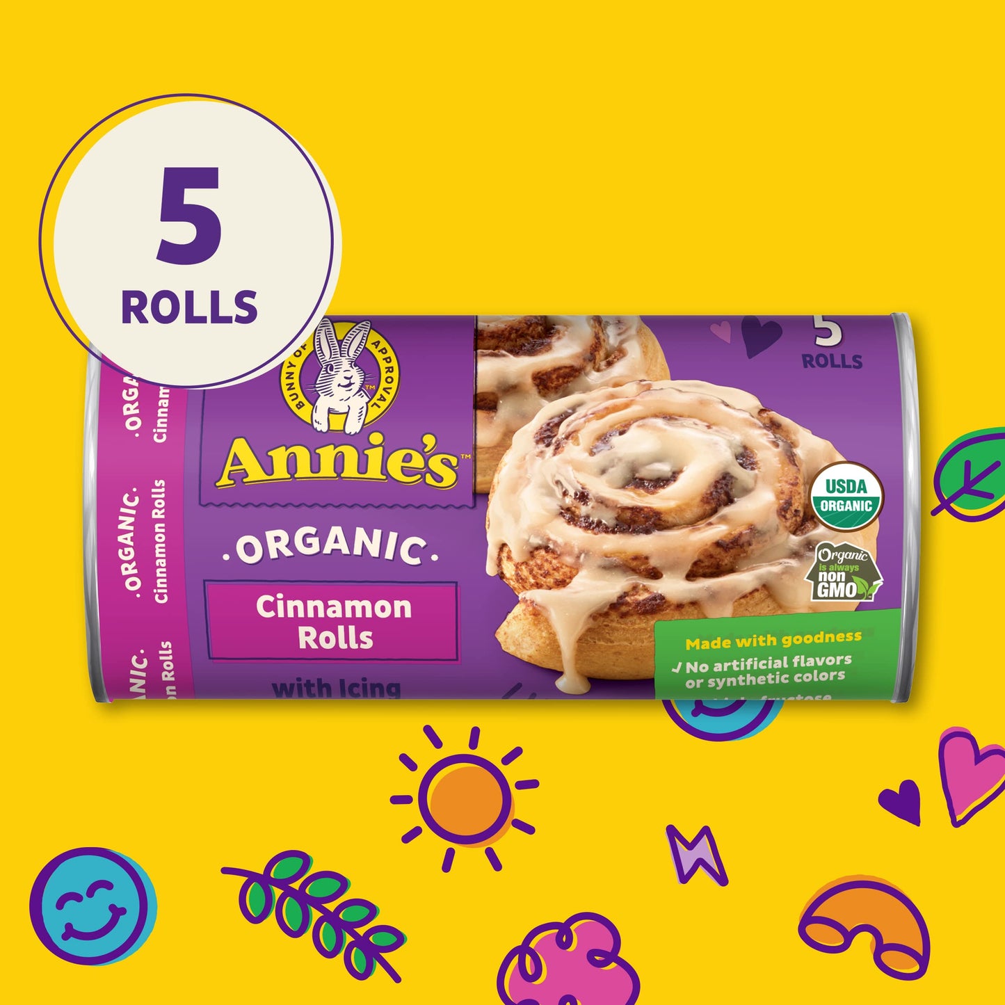 Annies Organic Cinnamon Rolls with Icing, Refrigerated Dough, 5 Rolls, 17.5 oz