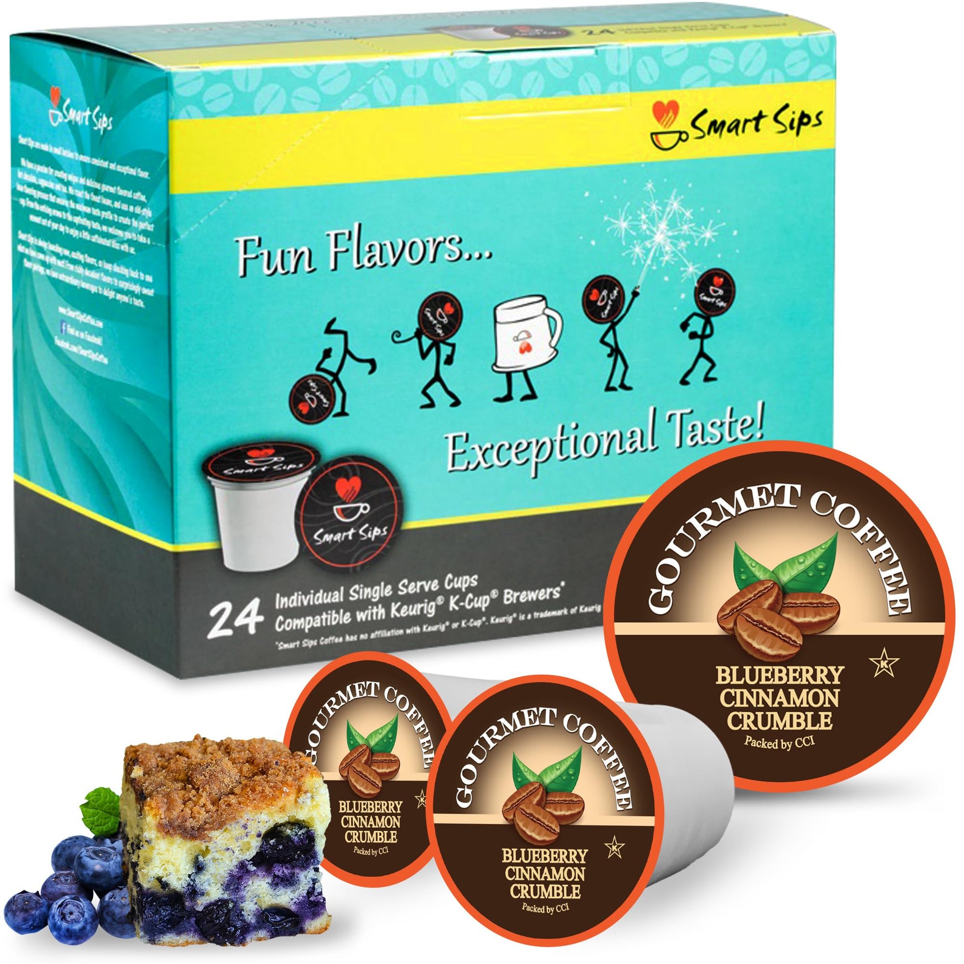 Smart Sips Coffee Blueberry Cinnamon Crumble Medium Roast Single Serve Pods 24 Count Compatible with Keurig K-Cup Brewers