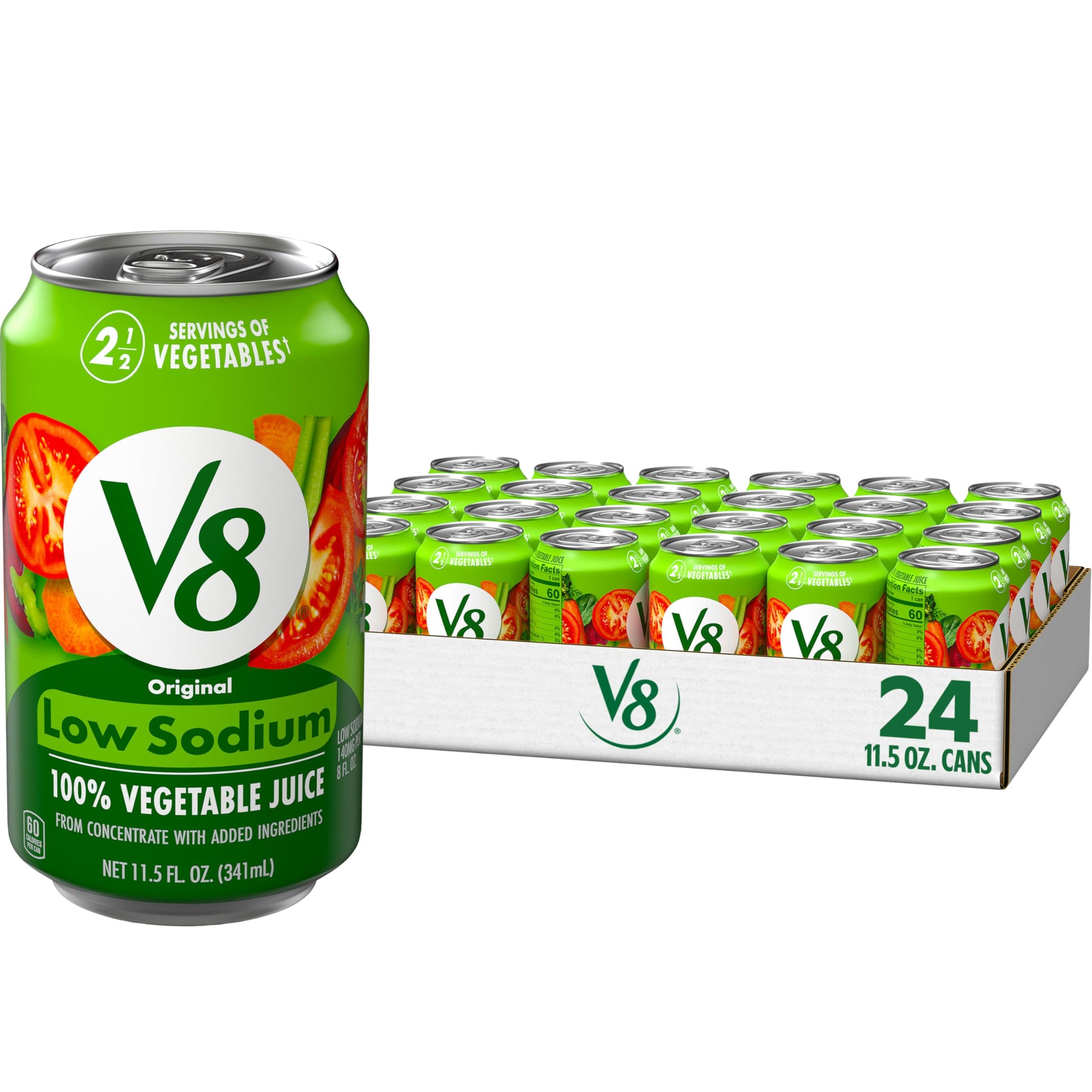 V8 Low Sodium Vegetable Juice, 100% Natural, 11.5 Fl Oz Can, Pack of 24