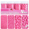 Pink Pearl Sprinkles for Cake Decorating, 11.3 Oz Edible Pearls Sugar Large Capacity 4 Jars Set for Baking Cookie Ice Cream Cupc