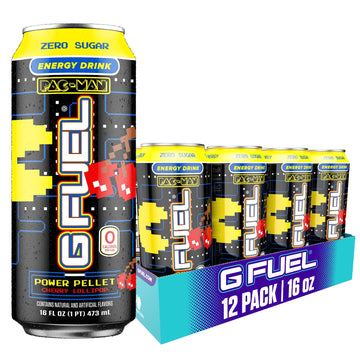 G Fuel Energy Drink Cherry Lollipop, Sugar Free, 140mg Caffeine, 16 Fl Oz Cans, 12-Pack
