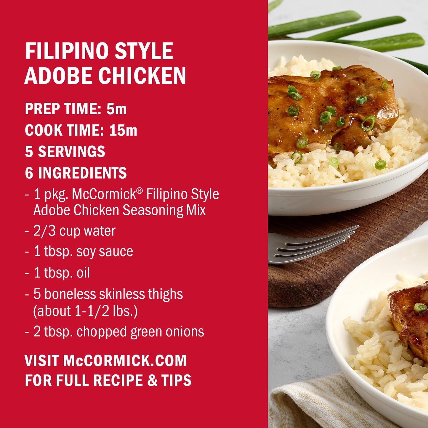 McCormick Seasoning Mix  Filipino Style Adobo Chicken  For Savory  Sweet & Tangy Filipino Style Adobo Chicken in Just 20 Minutes  1.25 oz (Pack of 12)