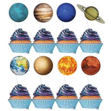 Gyufise 40Pcs Outer Space Cupcake Toppers Solar System Galaxy Universe Planets Cupcake Picks Planet Cake Topper For Boys Girls S