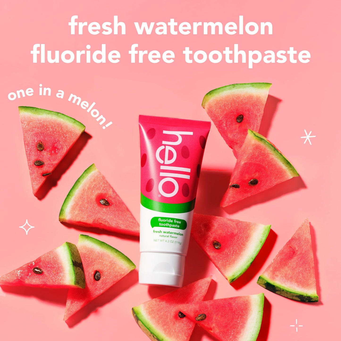 Hello Natural Watermelon Flavor Baby & Kids Fluoride Free Toothpaste, Vegan, Sls Free, Gluten Free, Safe To Swallow For Baby And
