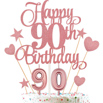 90Th Birthday Cake Decorations Set Include 90Th Birthday Candles Numeral 90 Cake Candles And Happy 90Th Birthday Cake Toppers Wi