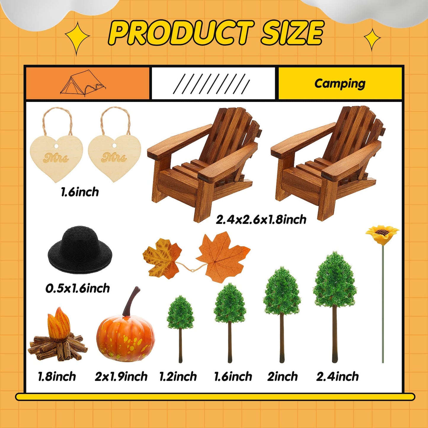 Qunclay 27 Pcs Adirondack Miniature Chair Cake Topper Set, Wood-toned/Autumn-leaf Red, Fall Theme Decorations for Weddings & Parties