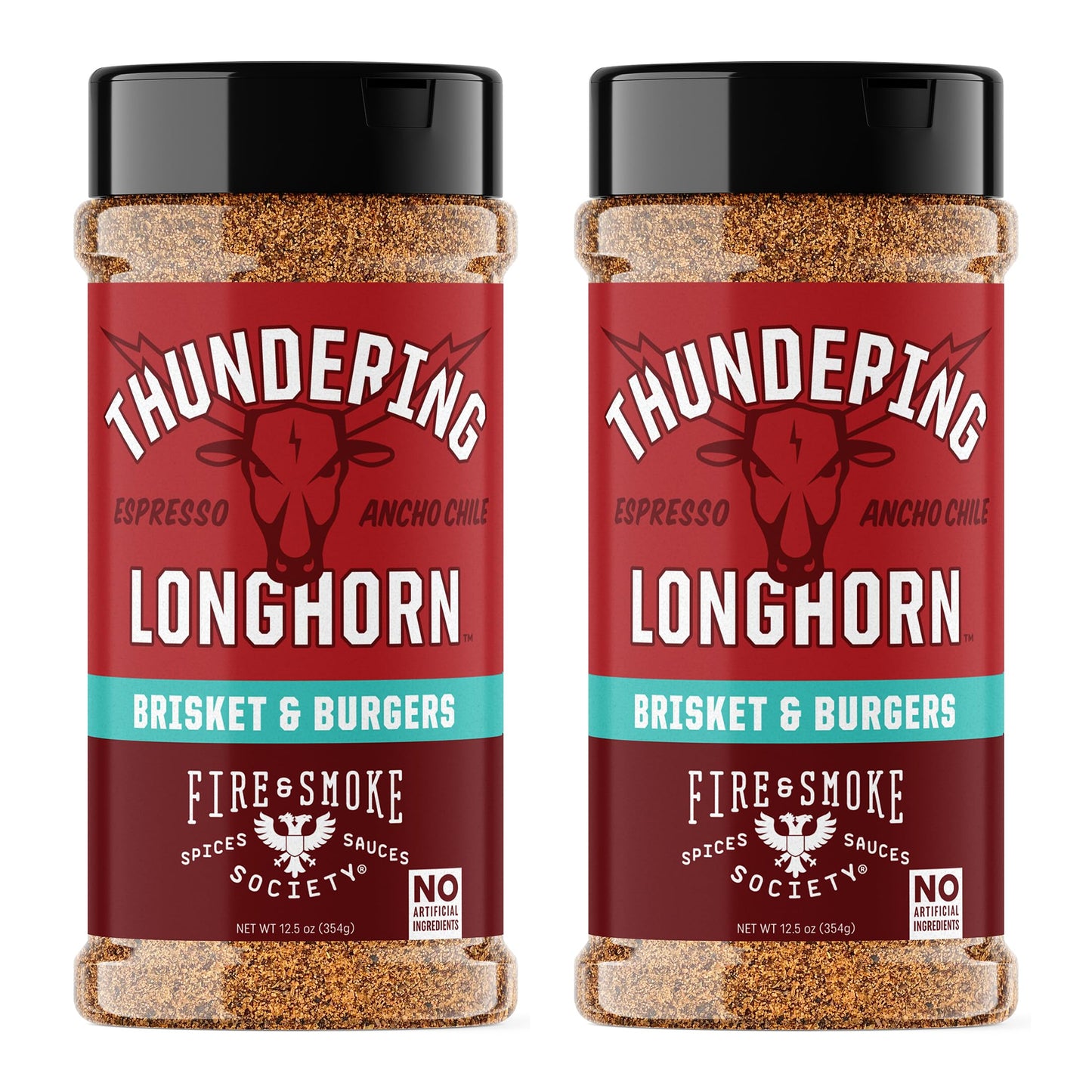 Fire & Smoke Society Thundering Longhorn Steak Seasoning BBQ Rub 12.5 oz (Pack of 2) for Grilling and Smoking Meat
