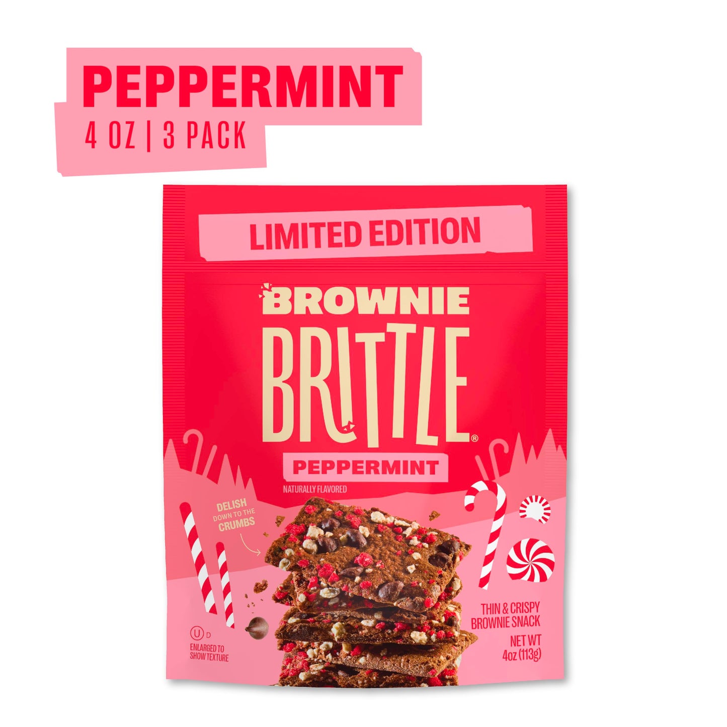 Brownie Brittle – Chocolate Chip Peppermint Thin And Crispy Sweet Snacks (Pack Of 3, 4 Oz), Rich Gourmet Brownie Bites Dessert