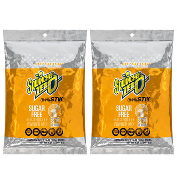 Sqwincher Zero Qwik Stik - Sugar Free Electrolyte Powdered Beverage Mix, 50 Count Bag, 2 Pack (100 Sticks Total) (Orange)