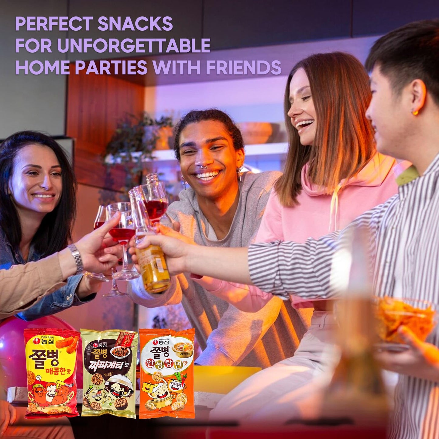 Joayo Jjol Byeong Snack 3 Packs - Crushing Ramen Noodle Snack For School, Office, Kids, Teen, Boys, Girls, Adults/Hot (82G), Cha