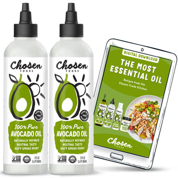 Chosen Foods 100% Pure Avocado Oil Squeeze Bottle 27oz 2-pack - For Drizzling, Saut  ing, Roasting, Searing, & Baking-High Smoke