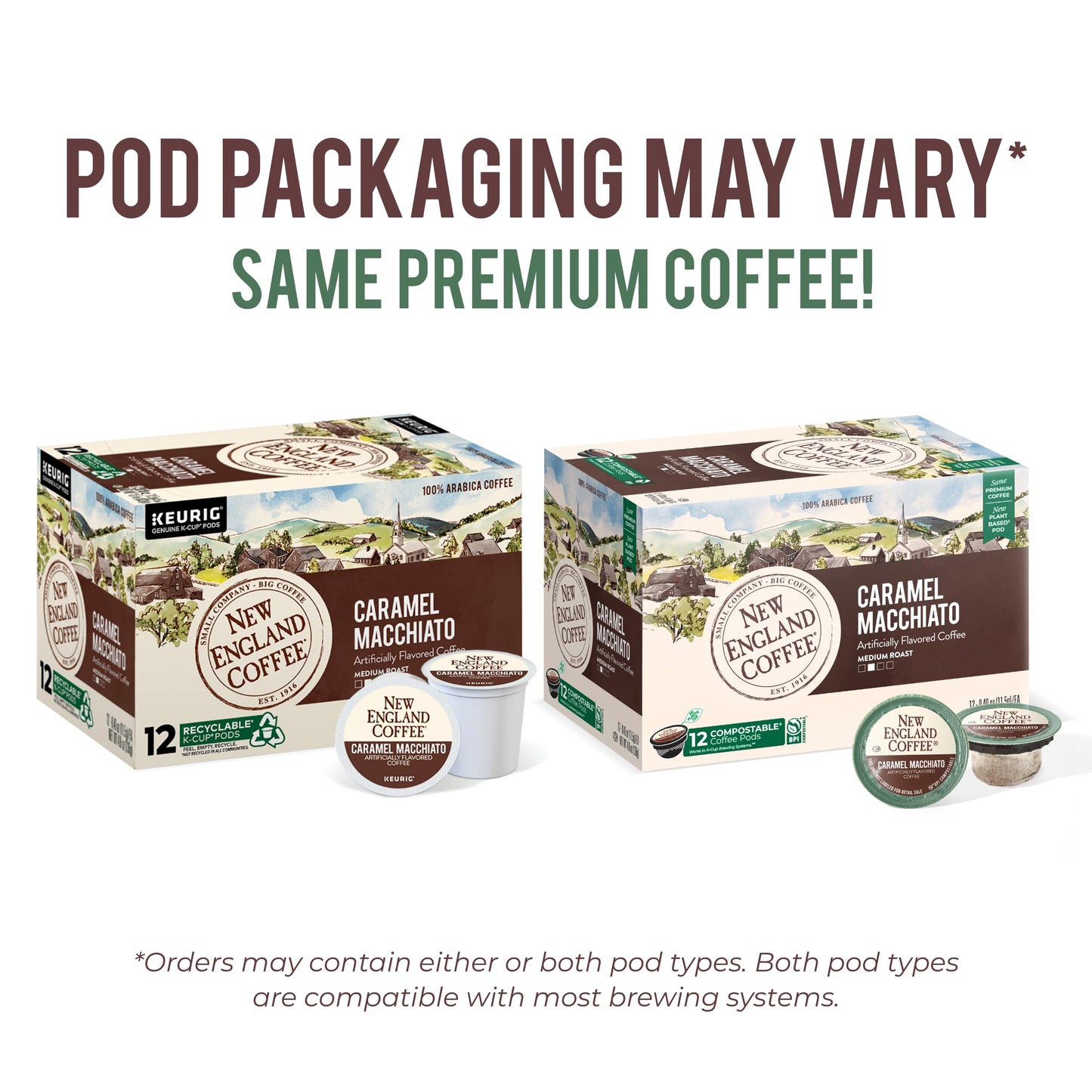 New England Coffee Caramel Macchiato Medium Roast Pods, 12 Count (Pack of 6)